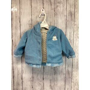 First Moments Baby Girl Fleece Hoddy Jacket Button Down Sweater Blue size 6-9M